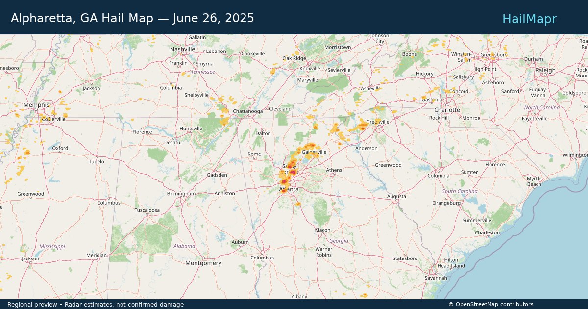 Alpharetta, GA — June 26, 2025 — regional hail footprint preview