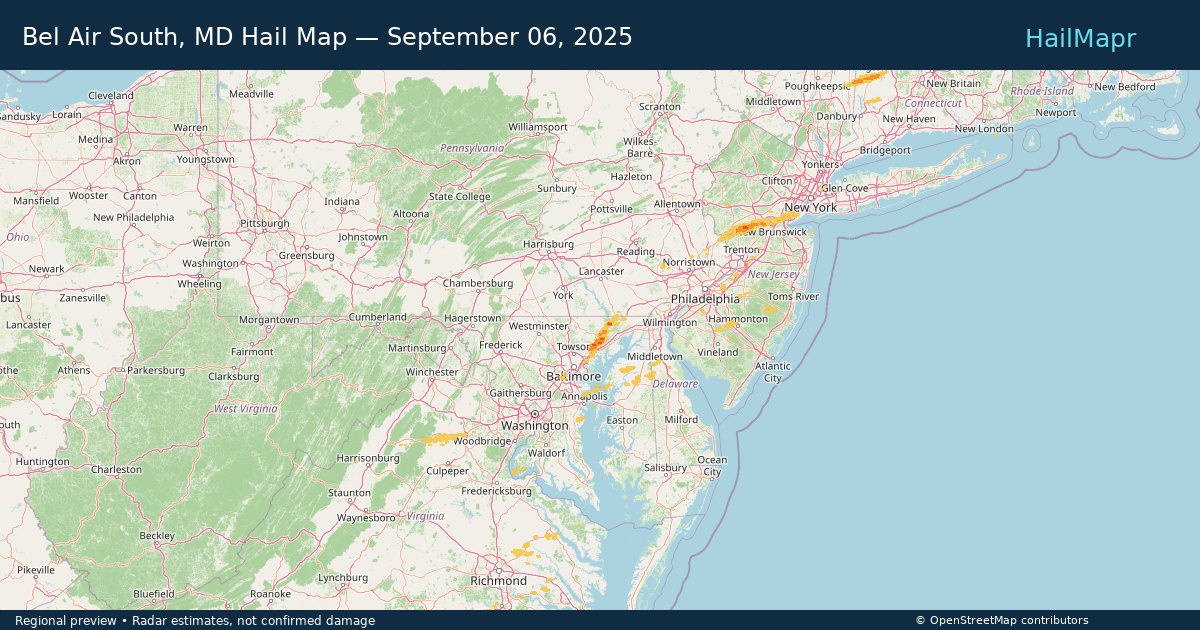 Bel Air South, MD — September 06, 2025 — regional hail footprint preview