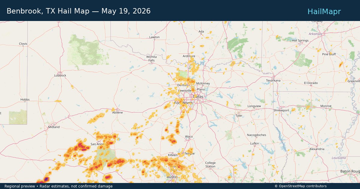 Benbrook, TX — May 19, 2026 — regional hail footprint preview