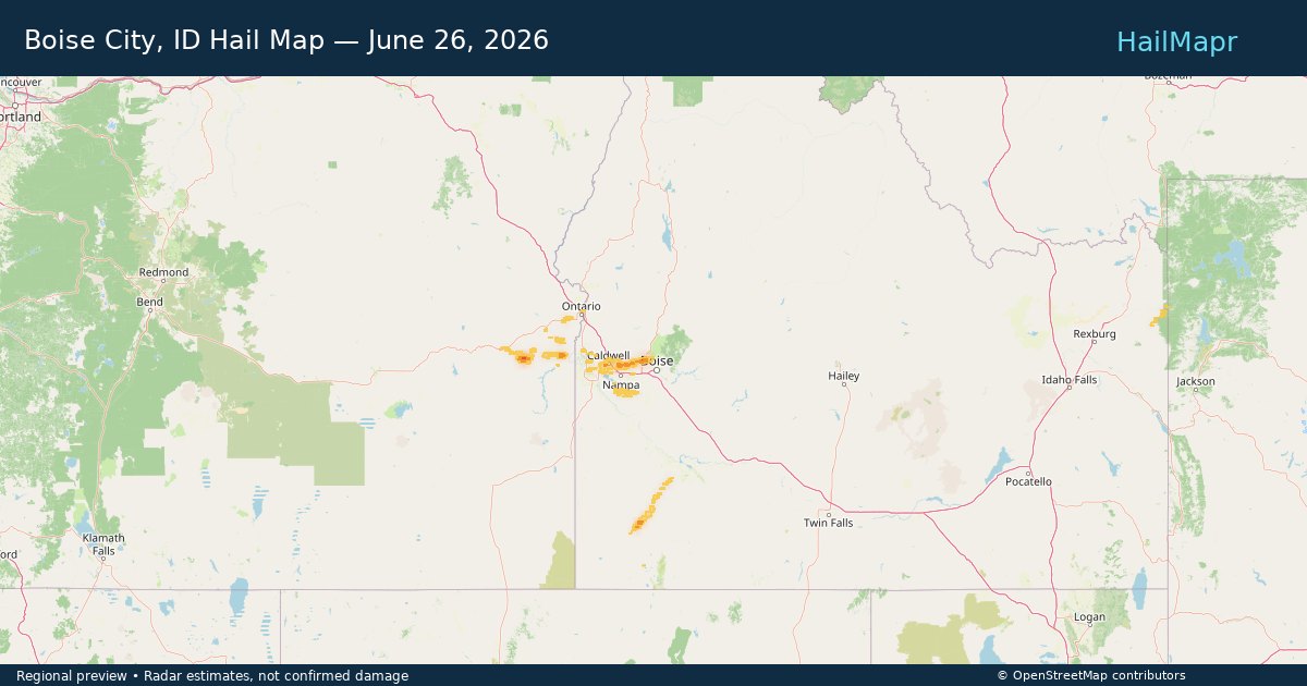 Boise City, ID — June 26, 2026 — regional hail footprint preview