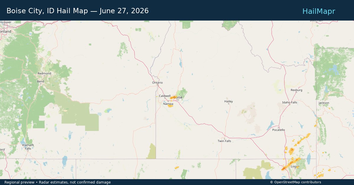 Boise City, ID — June 27, 2026 — regional hail footprint preview