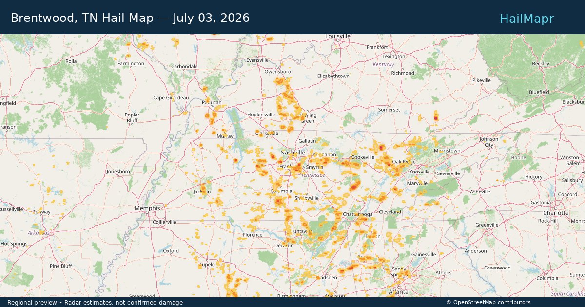 Brentwood, TN — July 03, 2026 — regional hail footprint preview