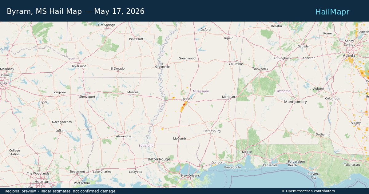 Byram, MS — May 17, 2026 — regional hail footprint preview