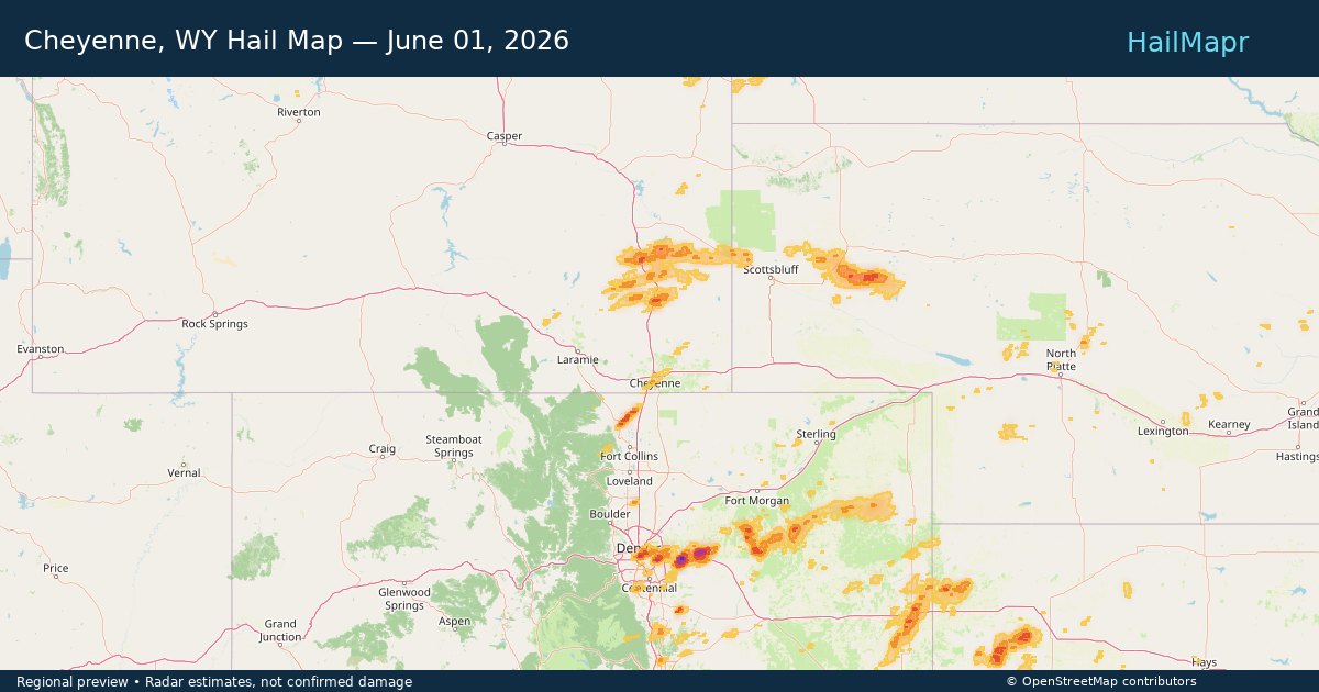 Cheyenne, WY — June 01, 2026 — regional hail footprint preview