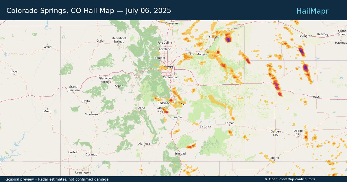 Colorado Springs, CO — July 06, 2025 — regional hail footprint preview