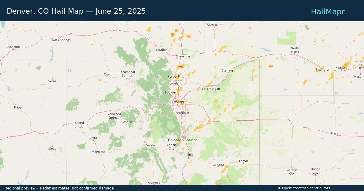 Denver, CO — June 25, 2025 — regional hail footprint preview