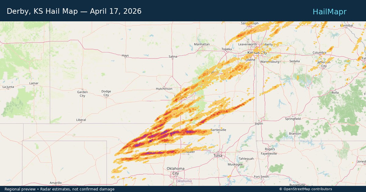 Derby, KS — April 17, 2026 — regional hail footprint preview