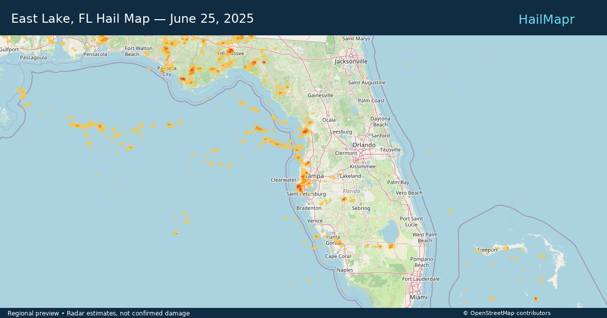 East Lake, FL — June 25, 2025 — regional hail footprint preview