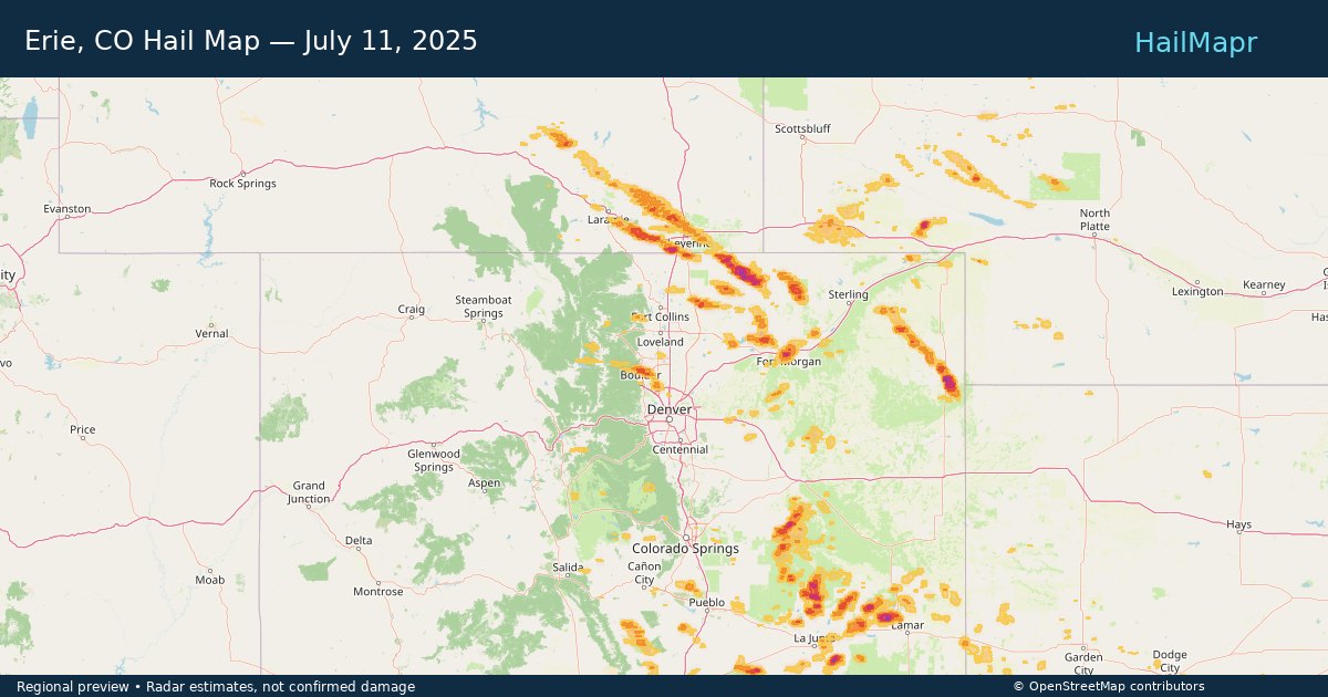 Erie, CO — July 11, 2025 — regional hail footprint preview