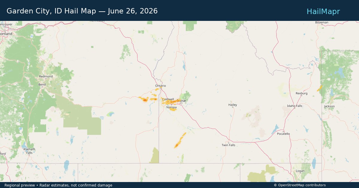 Garden City, ID — June 26, 2026 — regional hail footprint preview