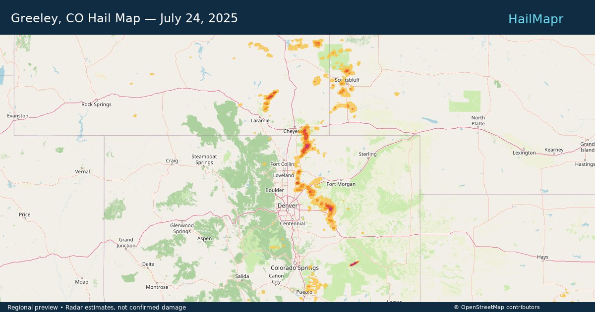Greeley, CO — July 24, 2025 — regional hail footprint preview