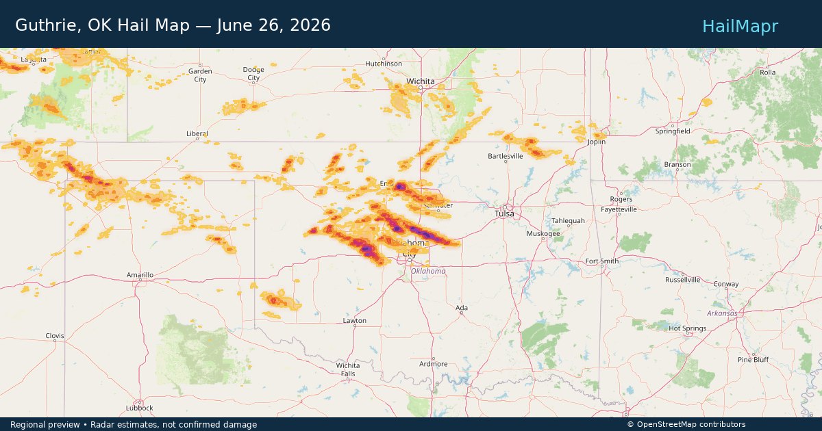 Guthrie, OK — June 26, 2026 — regional hail footprint preview