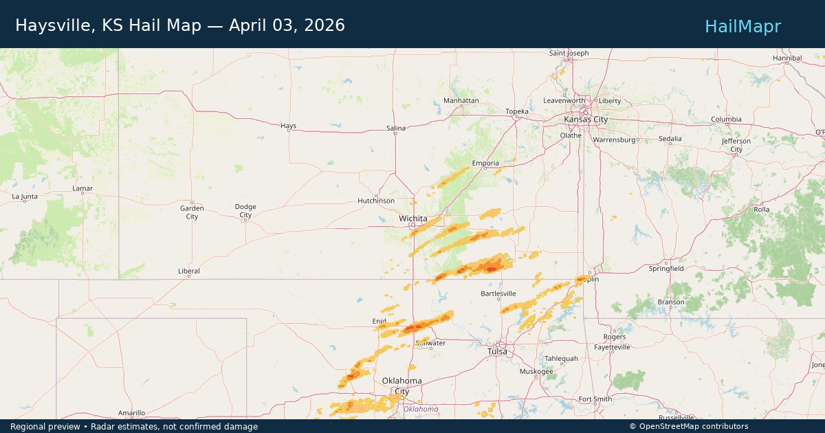 Haysville, KS — April 03, 2026 — regional hail footprint preview