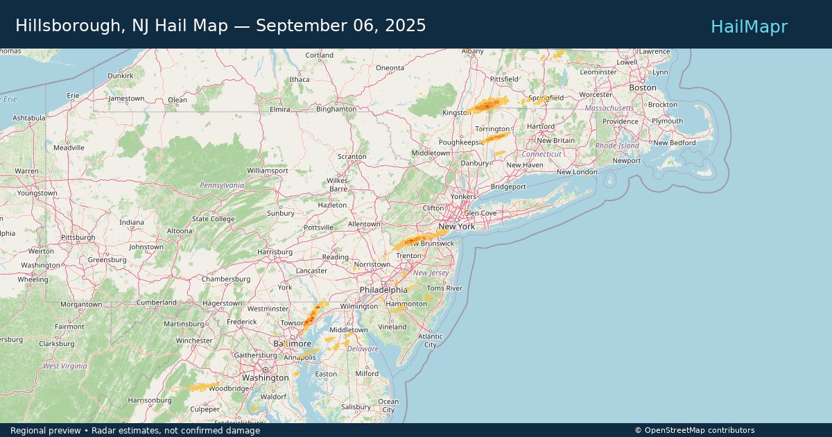 Hillsborough, NJ — September 06, 2025 — regional hail footprint preview