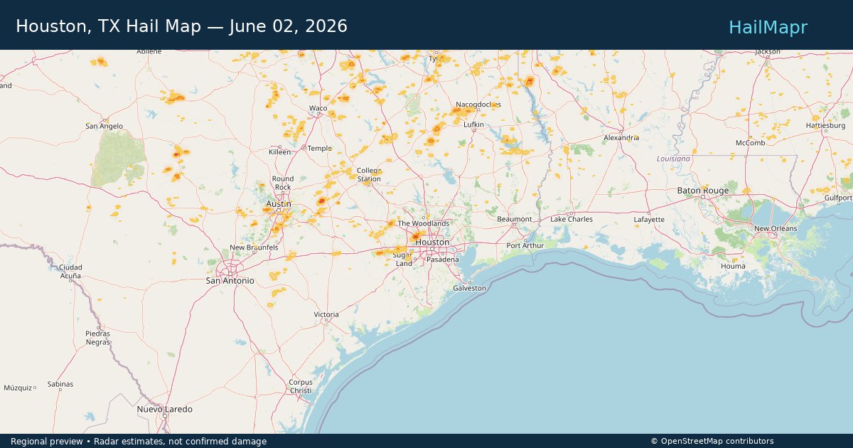 Houston, TX — June 02, 2026 — regional hail footprint preview