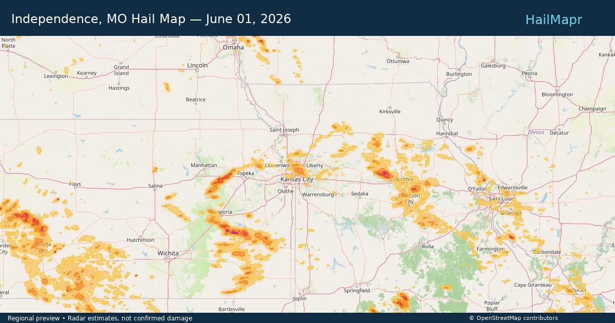 Independence, MO — June 01, 2026 — regional hail footprint preview