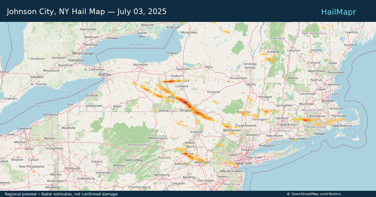 Johnson City, NY — July 03, 2025 — regional hail footprint preview