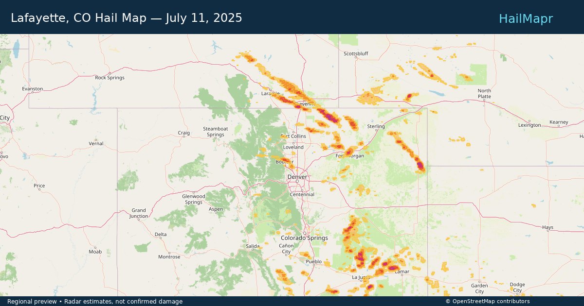 Lafayette, CO — July 11, 2025 — regional hail footprint preview