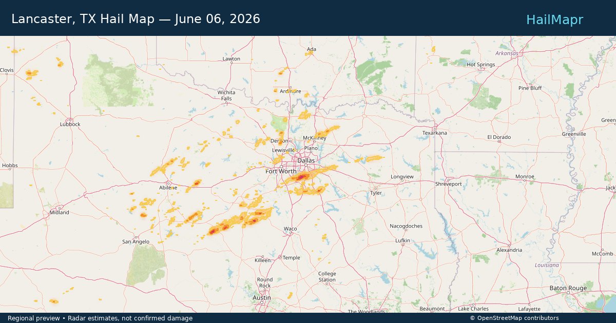 Lancaster, TX — June 06, 2026 — regional hail footprint preview