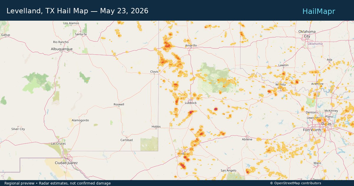 Levelland, TX — May 23, 2026 — regional hail footprint preview