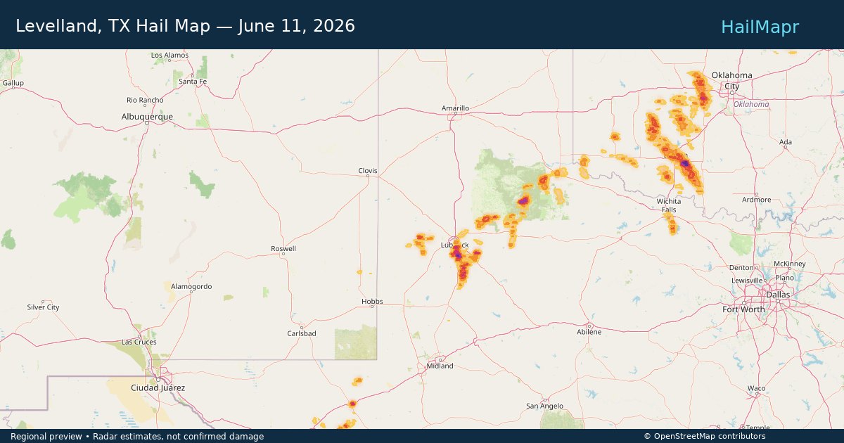 Levelland, TX — June 11, 2026 — regional hail footprint preview