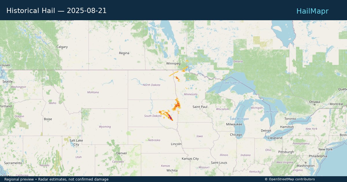 Historical Hail — 2025-08-21 — regional hail footprint preview