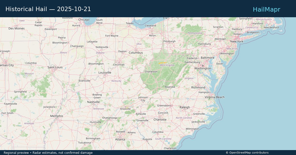 Historical Hail — 2025-10-21 — regional hail footprint preview