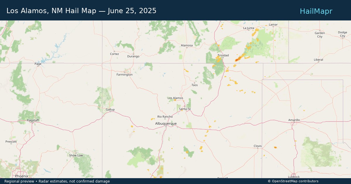 Los Alamos, NM — June 25, 2025 — regional hail footprint preview
