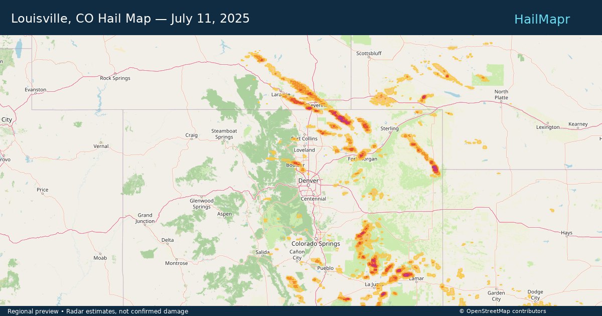 Louisville, CO — July 11, 2025 — regional hail footprint preview