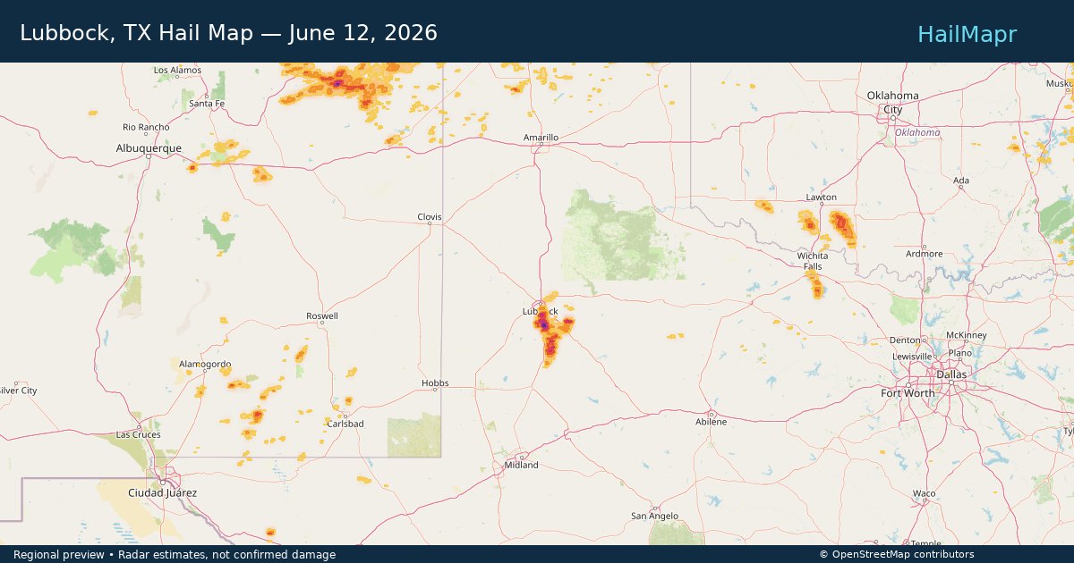 Lubbock, TX — June 12, 2026 — regional hail footprint preview