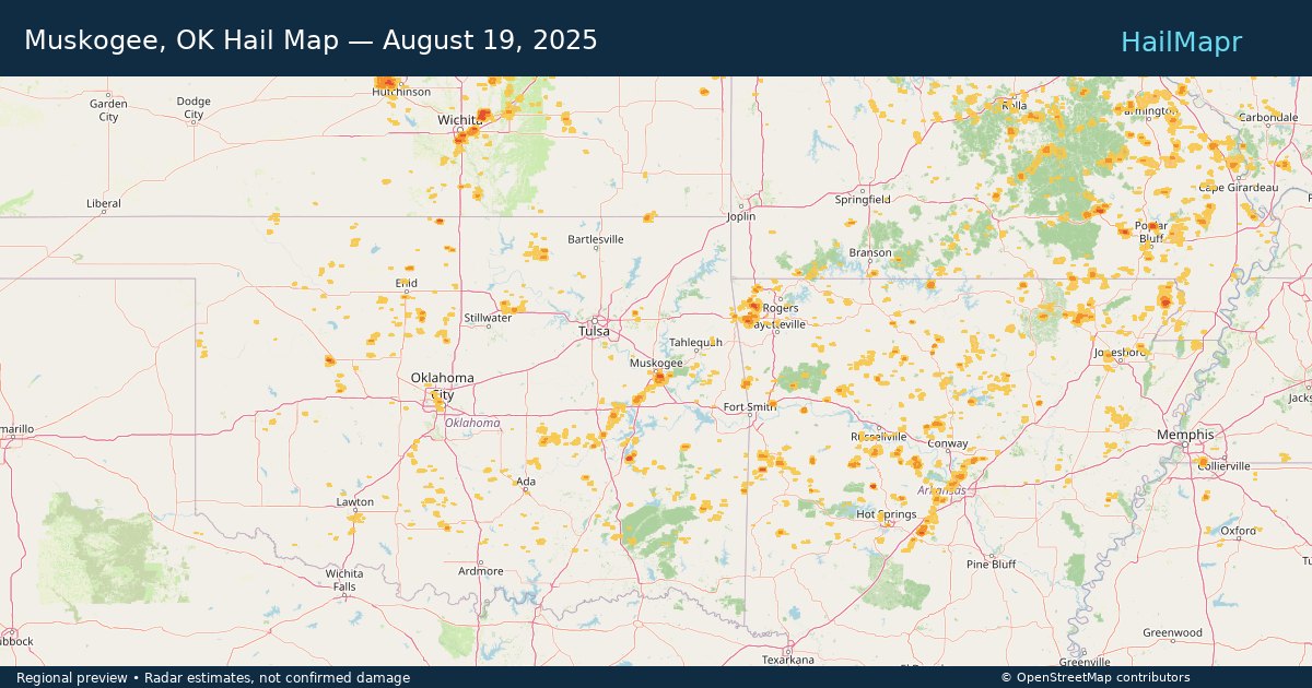 Muskogee, OK — August 19, 2025 — regional hail footprint preview