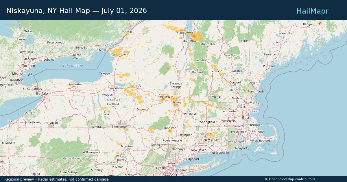 Niskayuna, NY — July 01, 2026 — regional hail footprint preview