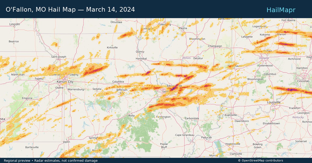 O'Fallon, MO — March 14, 2024 — regional hail footprint preview