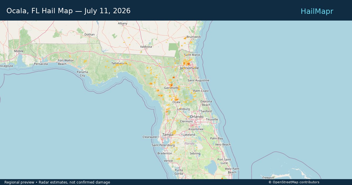 Ocala, FL — July 11, 2026 — regional hail footprint preview