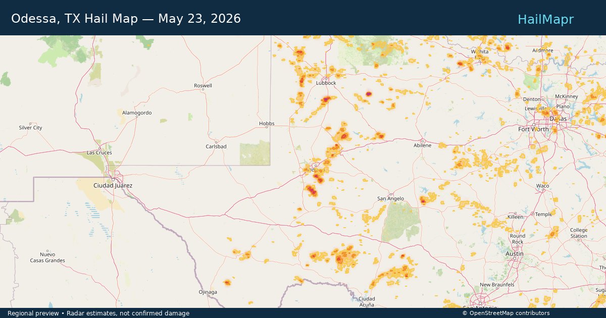 Odessa, TX — May 23, 2026 — regional hail footprint preview