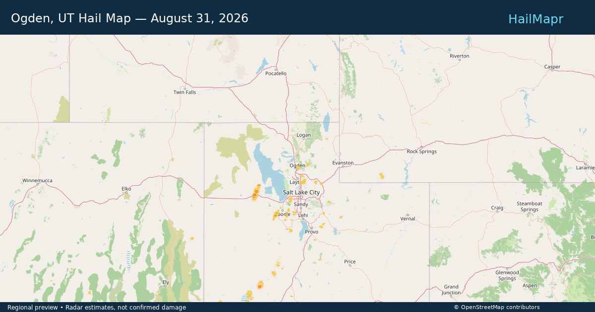 Ogden, UT Hail Map — August 31, 2026 — regional heatmap and storm polygons