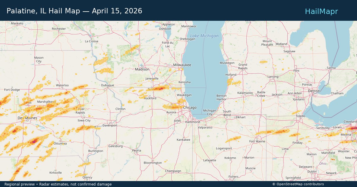 Palatine, IL — April 15, 2026 — regional hail footprint preview
