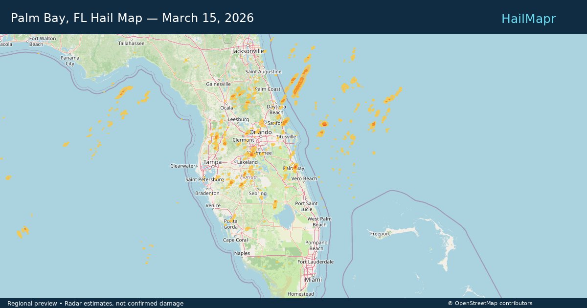 Palm Bay, FL — March 15, 2026 — regional hail footprint preview