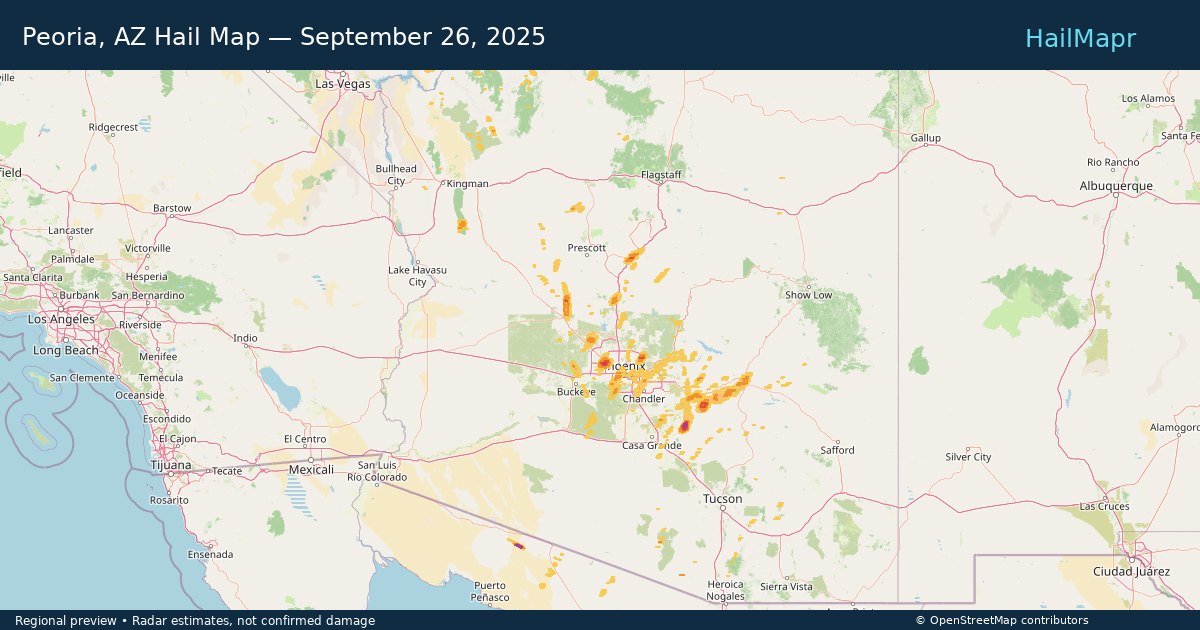 Peoria, AZ — September 26, 2025 — regional hail footprint preview