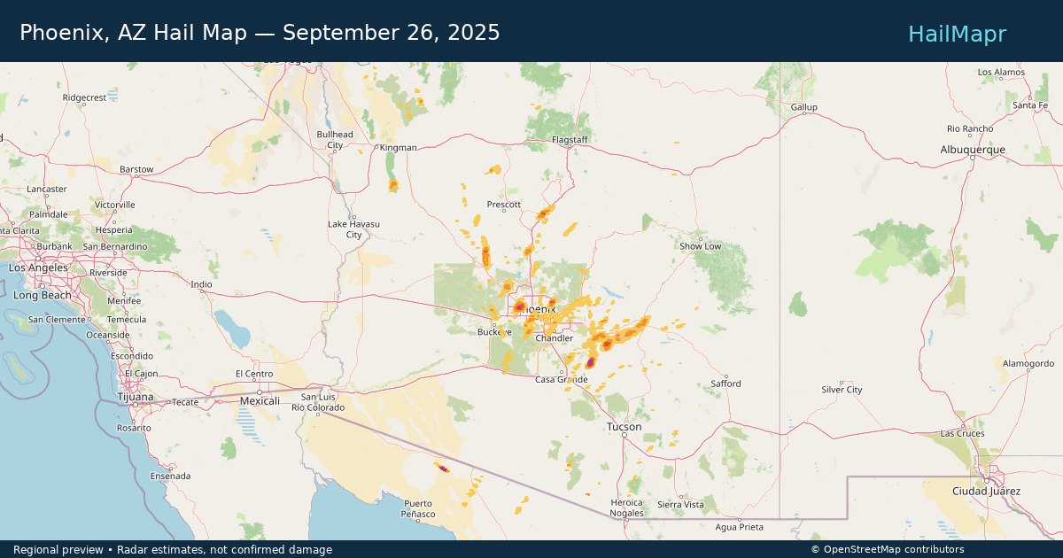 Phoenix, AZ — September 26, 2025 — regional hail footprint preview