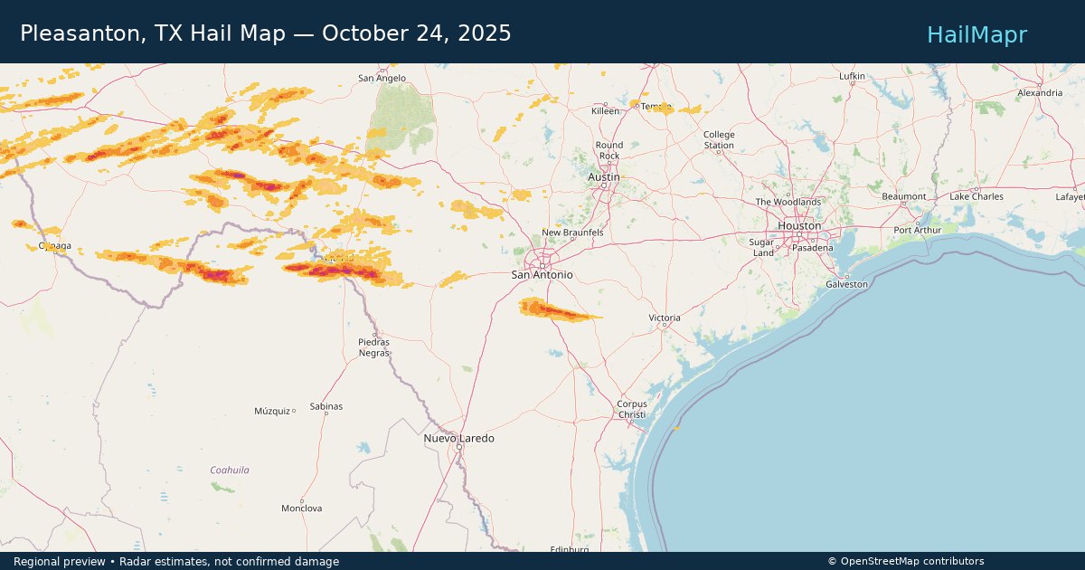 Pleasanton, TX — October 24, 2025 — regional hail footprint preview