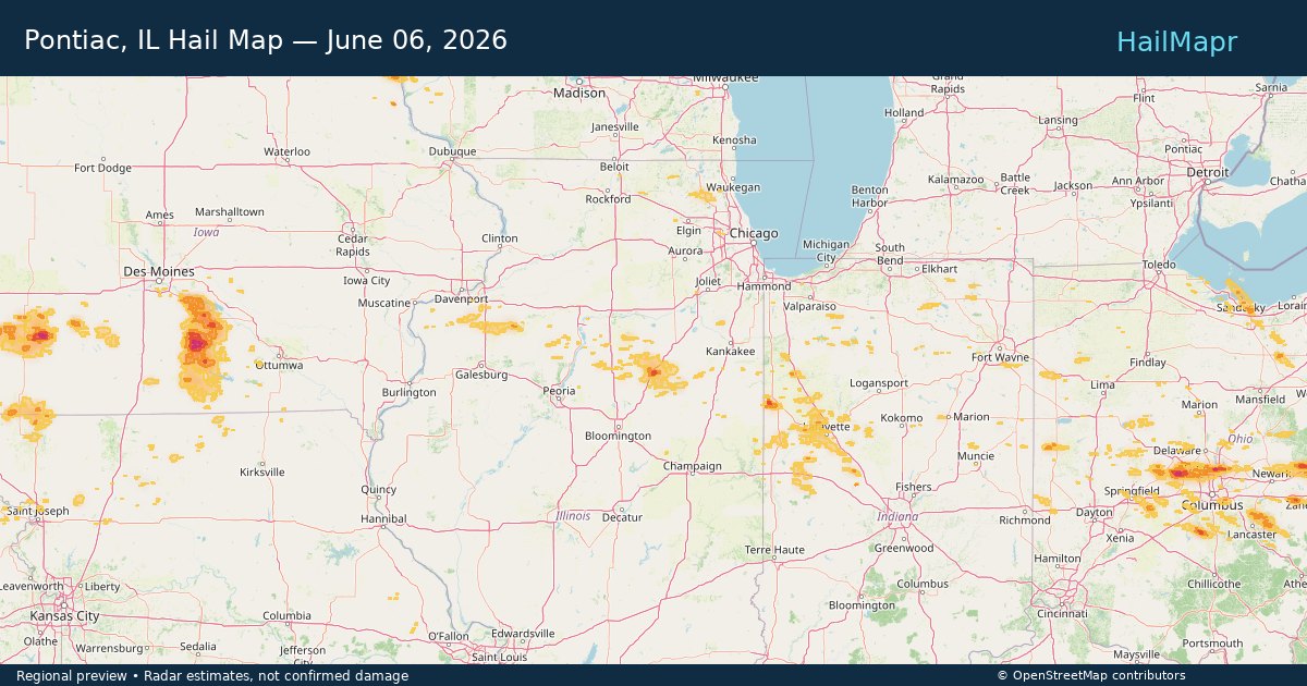 Pontiac, IL — June 06, 2026 — regional hail footprint preview