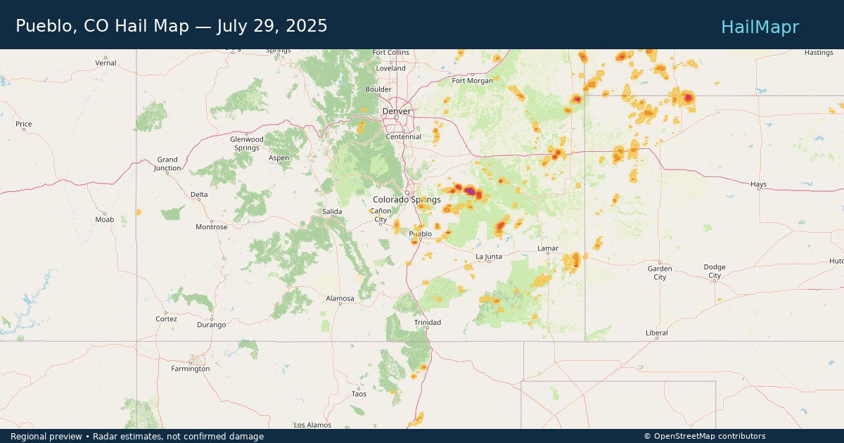 Pueblo, CO — July 29, 2025 — regional hail footprint preview
