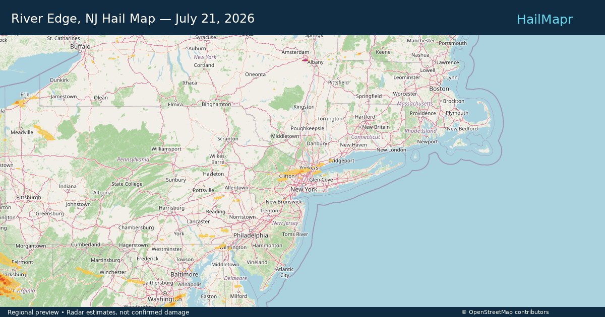 River Edge, NJ — July 21, 2026 — regional hail footprint preview