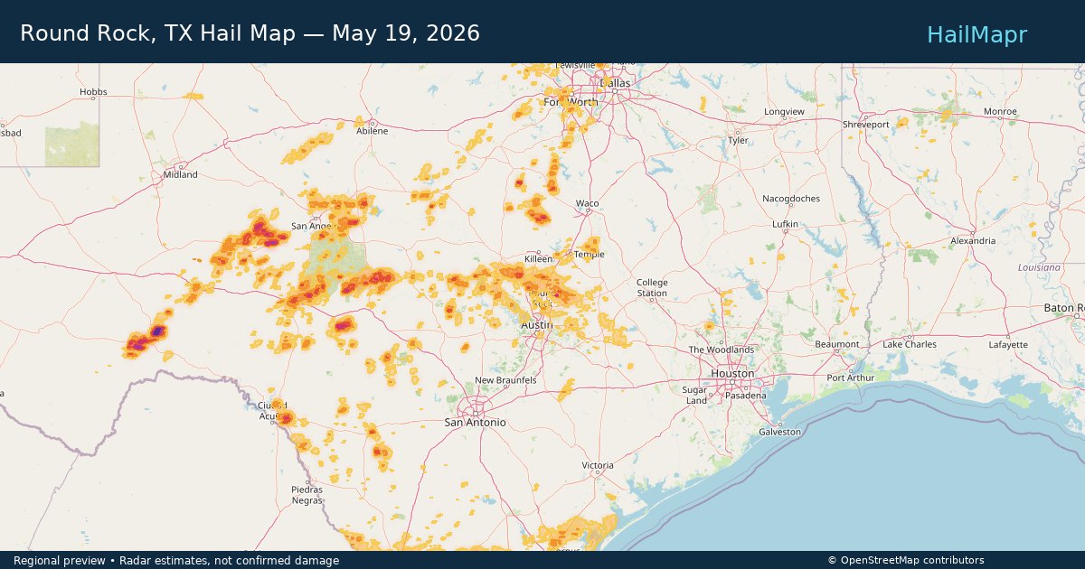 Round Rock, TX — May 19, 2026 — regional hail footprint preview