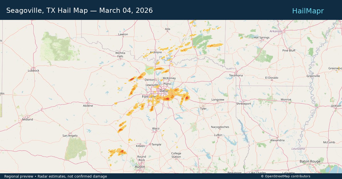 Seagoville, TX — March 04, 2026 — regional hail footprint preview