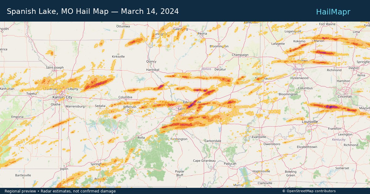 Spanish Lake, MO — March 14, 2024 — regional hail footprint preview