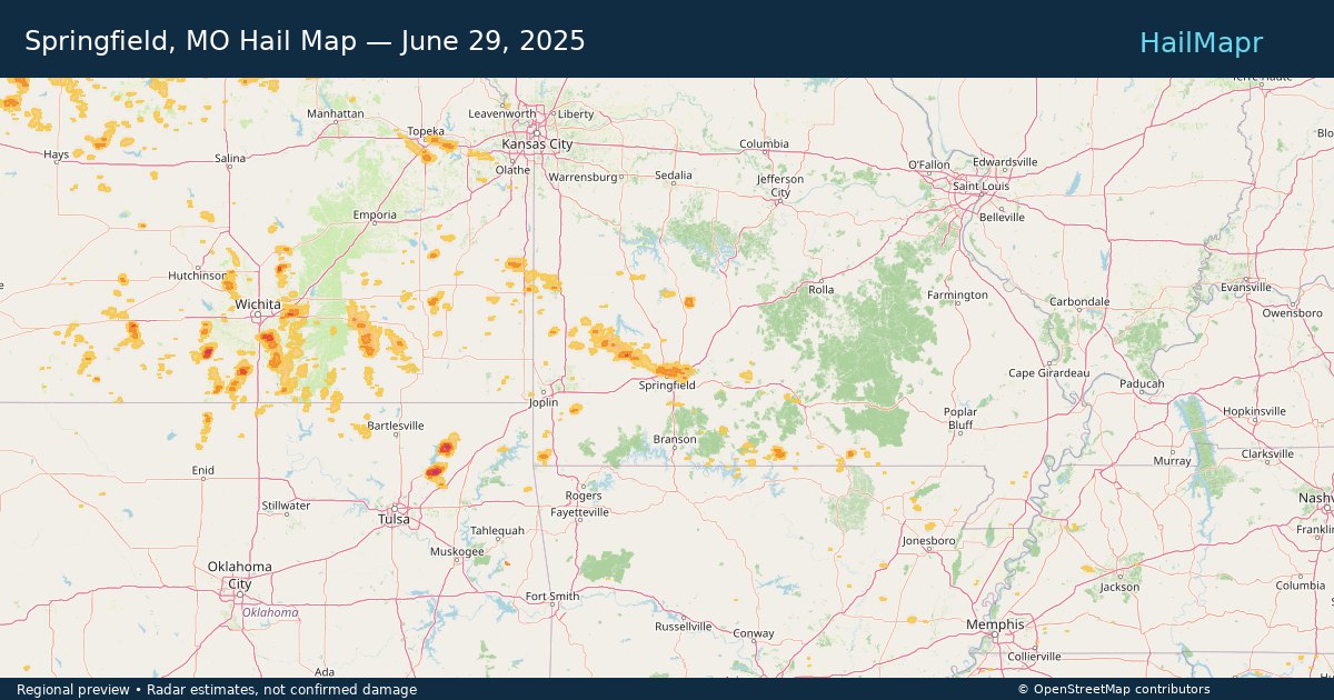 Springfield, MO — June 29, 2025 — regional hail footprint preview