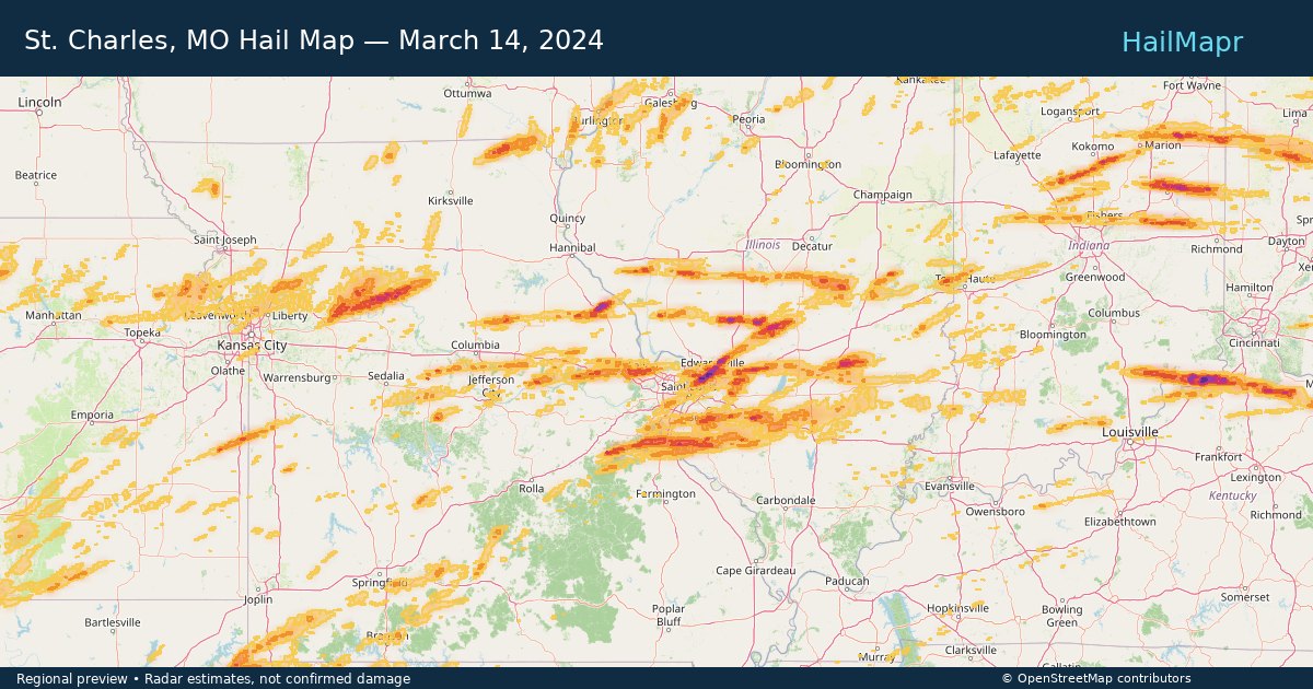 St. Charles, MO — March 14, 2024 — regional hail footprint preview