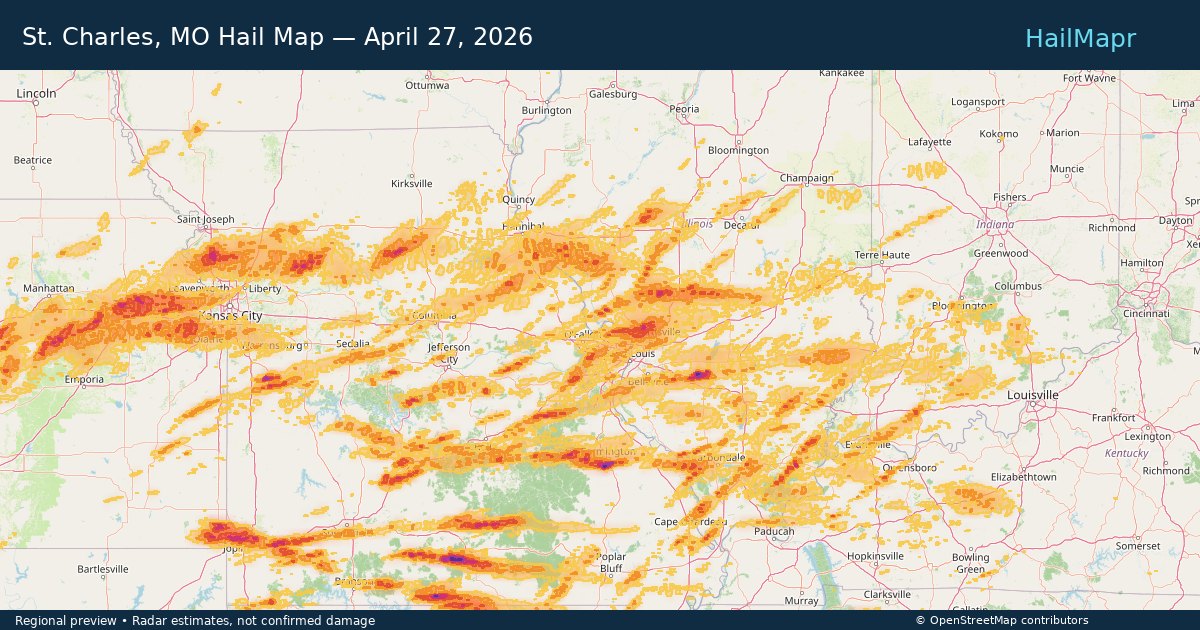 St. Charles, MO — April 27, 2026 — regional hail footprint preview